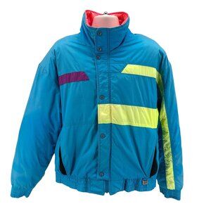 Vintage White Stag Mens XL Jacket Ski Puffer Insulated Neon Blue Retro 1990s
